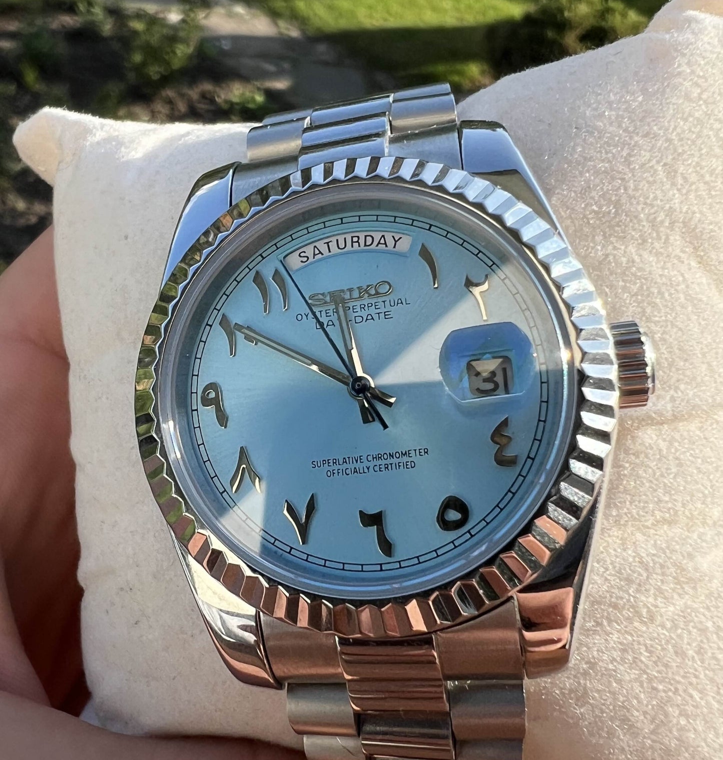 Seiko mod day-date tiffany blue dial 39mm