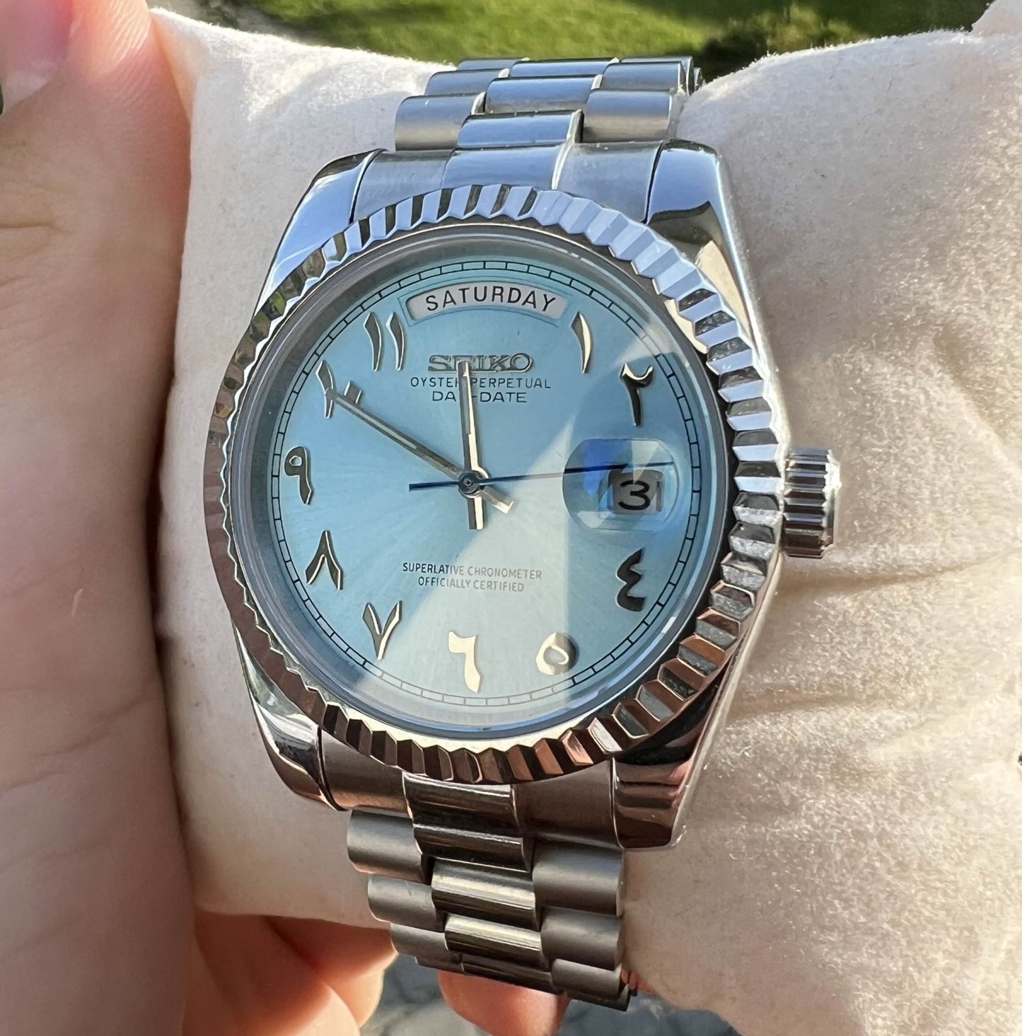 Seiko mod day-date tiffany blue dial 39mm